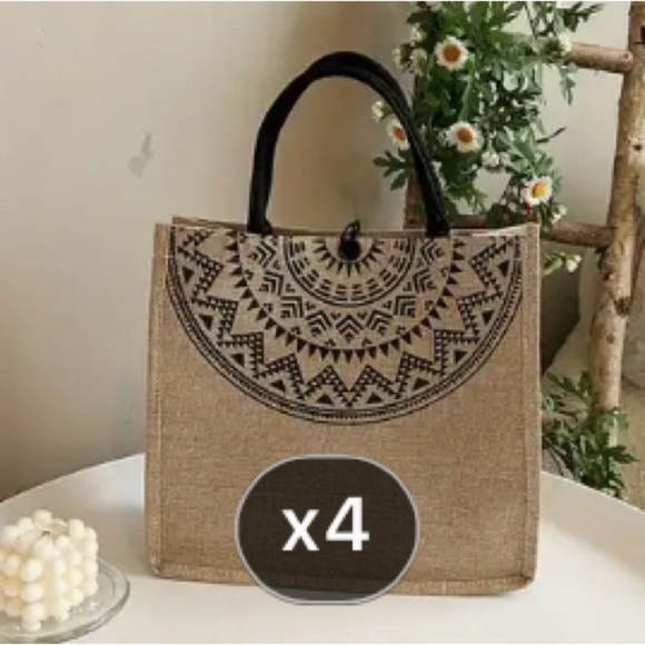 (4) Four Elegant Tan and Black Tote Bag - Picture 1 of 1